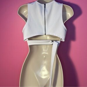 EUC Cut Out Crop Top - Belt Back Detail - White - Size Small